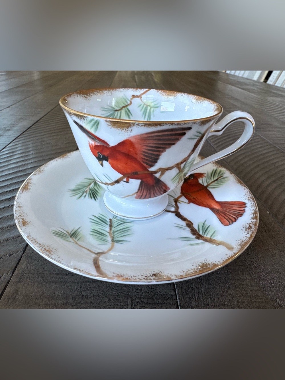Lefton China - Vintage Hand Painted Red Cardinal Porcelain Teacup and Saucer